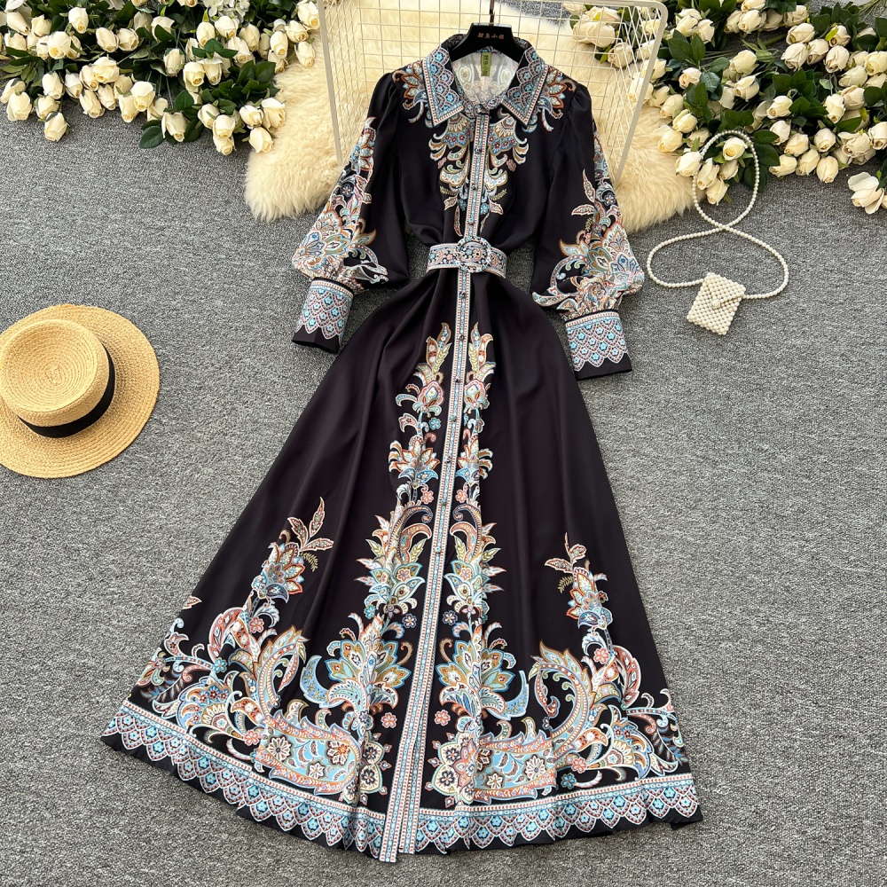 Lapel court style dress spring long dress for women