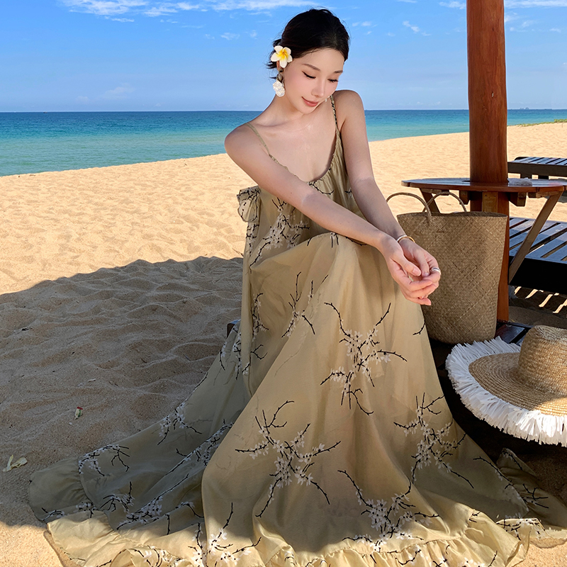 Lotus leaf edges vacation sling temperament dress