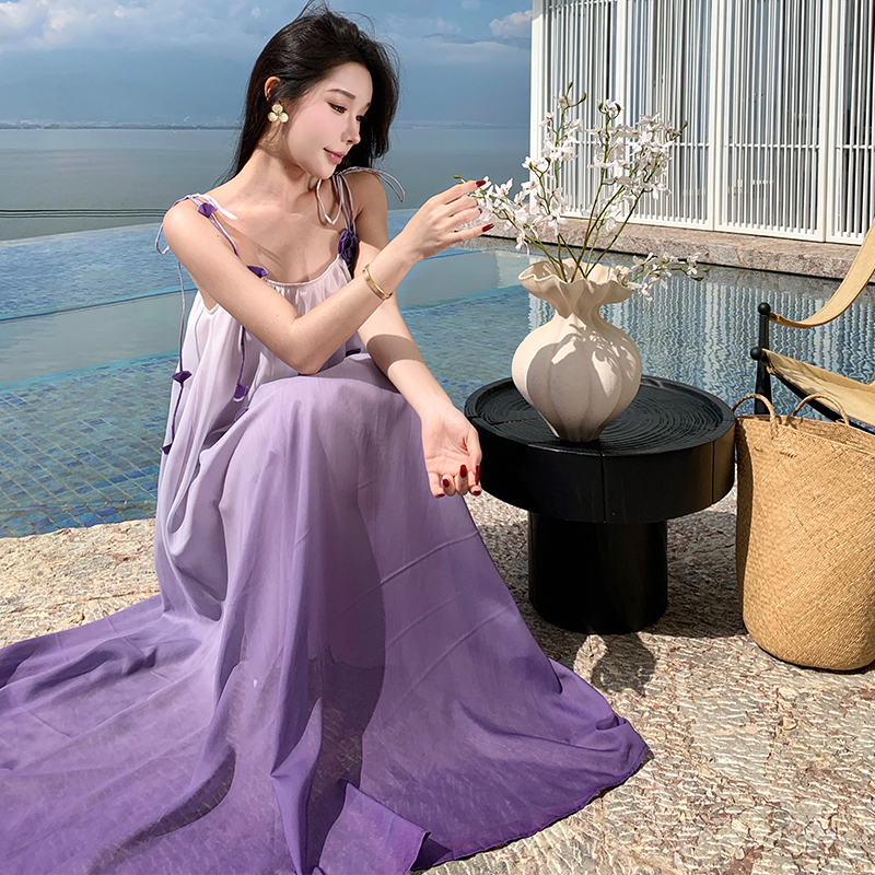 Stereoscopic vacation dress gradient long dress