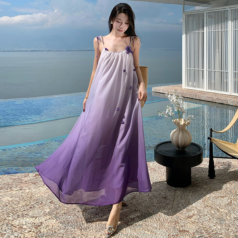 Stereoscopic vacation dress gradient long dress