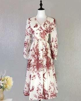 Retro spring and summer printing European style slim dress