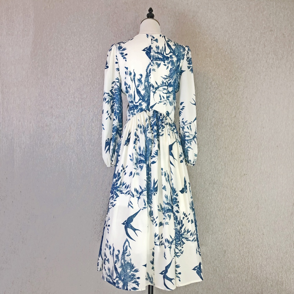 Retro spring and summer printing European style slim dress