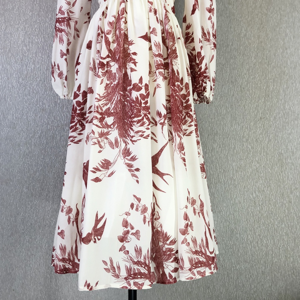 Retro spring and summer printing European style slim dress