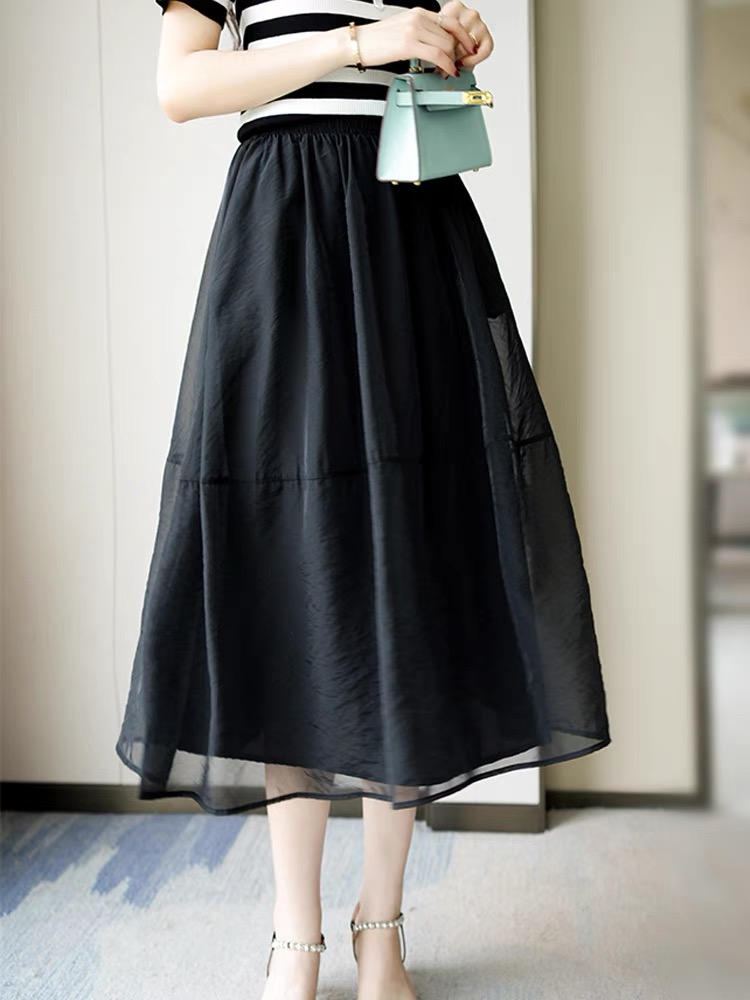 Slim high waist long splice A-line spring and summer skirt