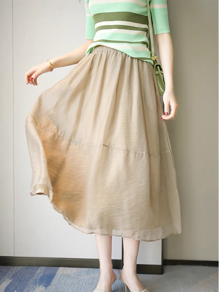 Slim high waist long splice A-line spring and summer skirt