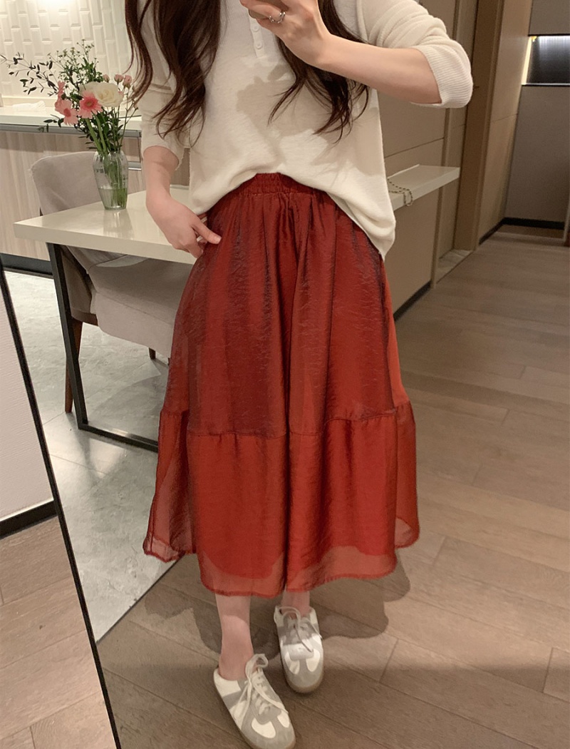 Slim high waist long splice A-line spring and summer skirt