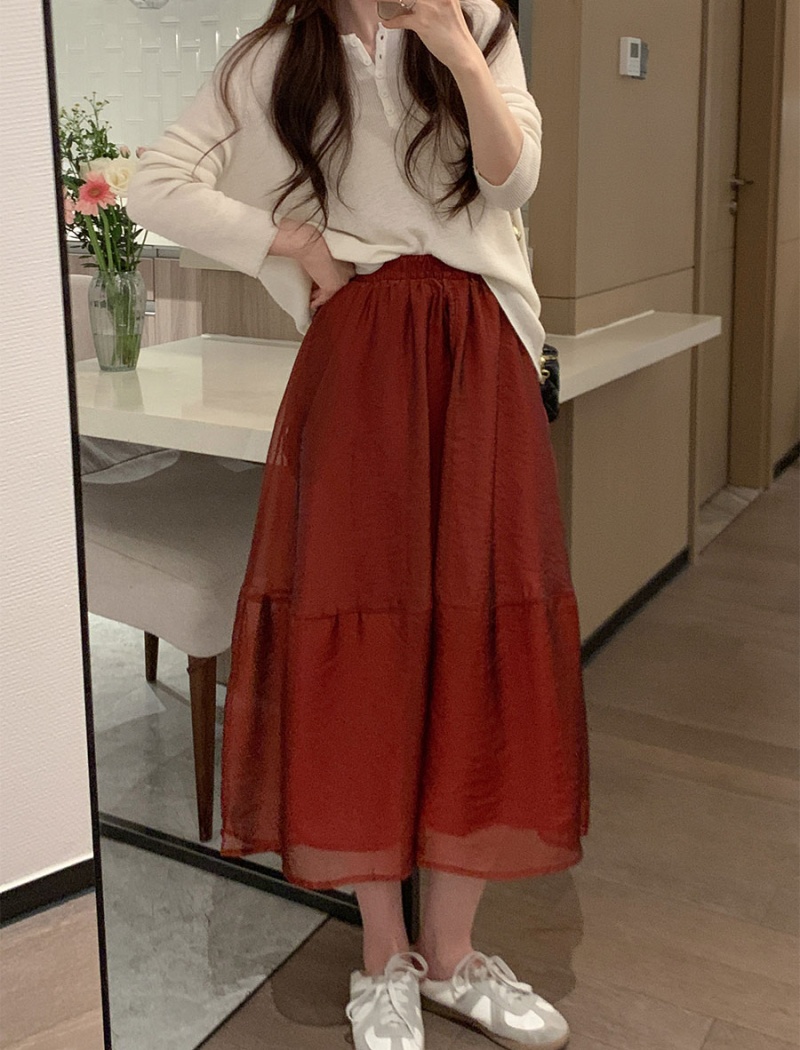 Slim high waist long splice A-line spring and summer skirt