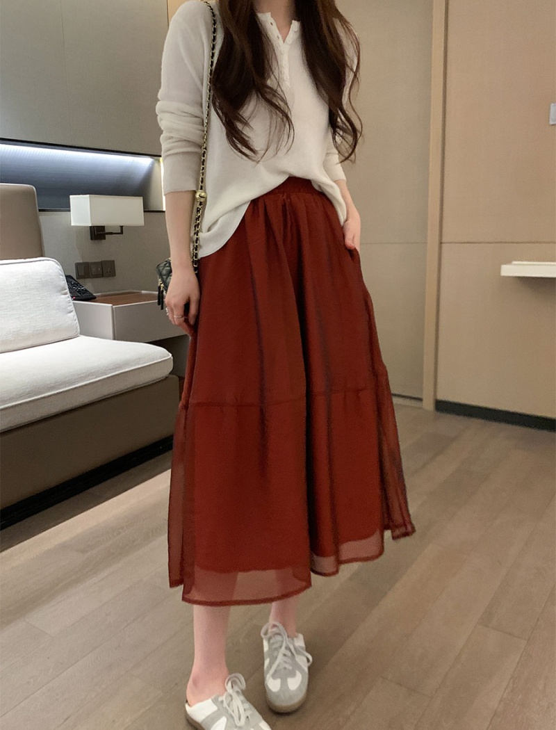 Slim high waist long splice A-line spring and summer skirt