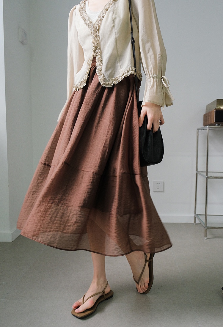 Slim high waist long splice A-line spring and summer skirt