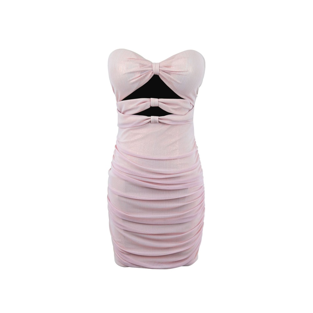 Wrapped chest halter sexy temperament hollow gauze dress