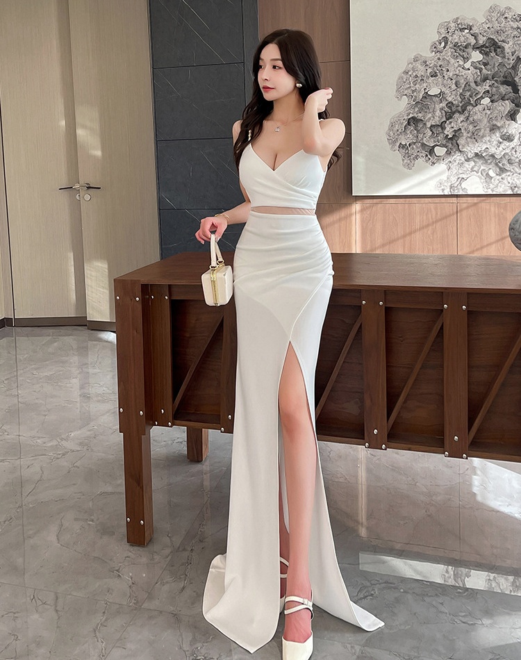 Sexy sling banquet long dress split ladies preside evening dress