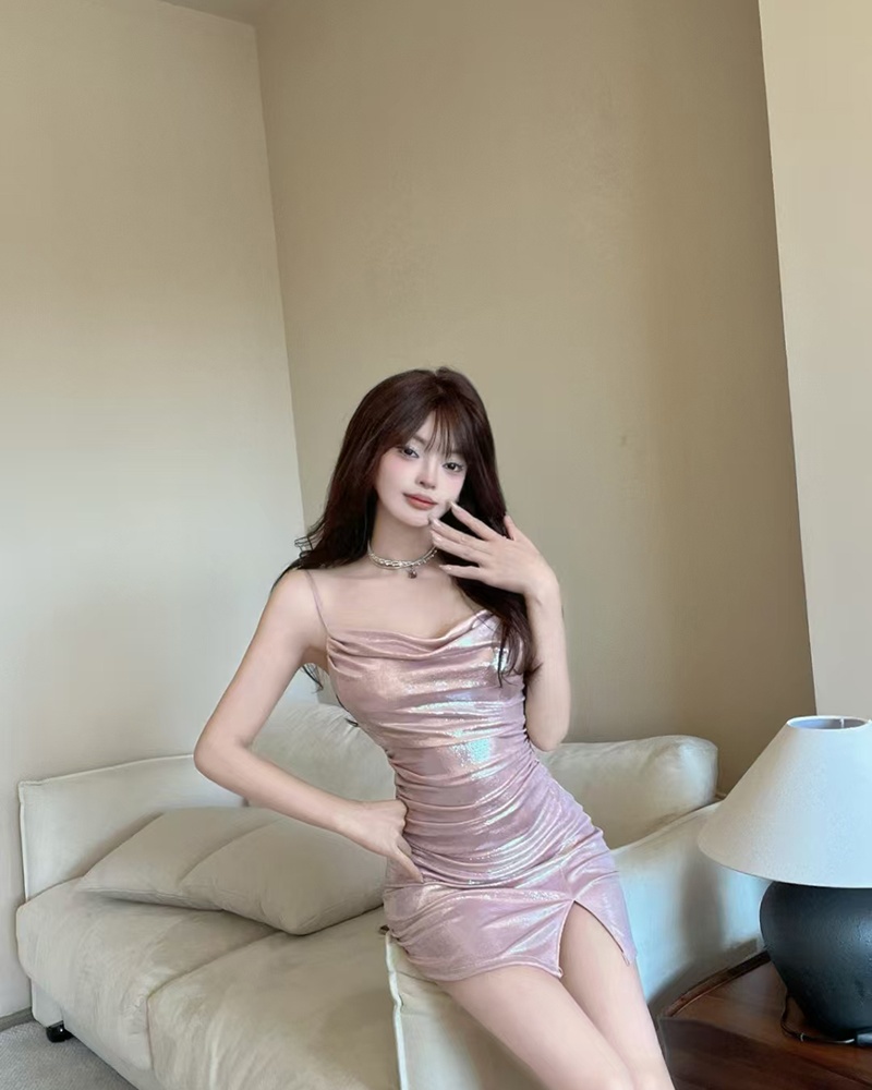 Sexy package hip bar dress fold halter strap dress