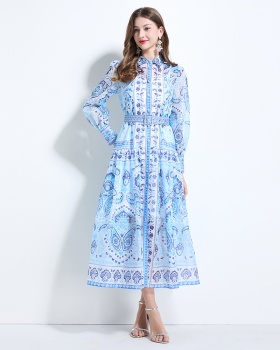 Retro collar dress vacation with sling long dress