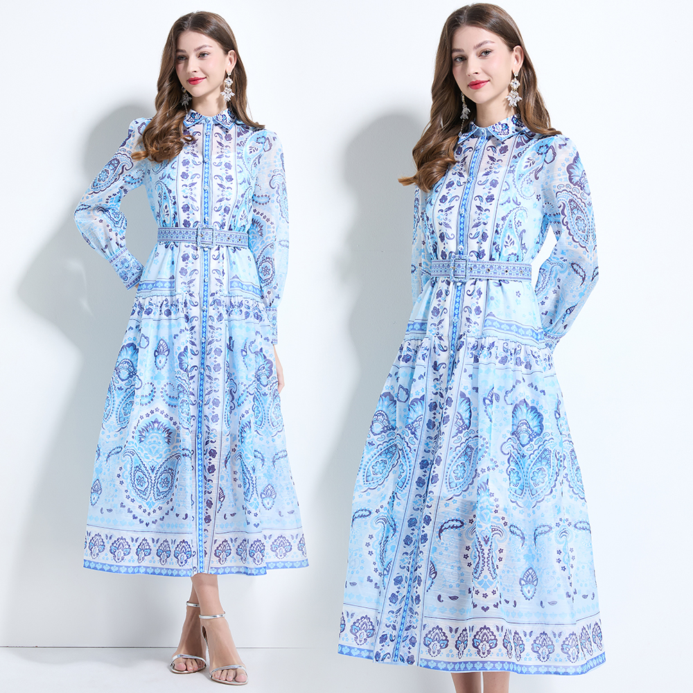 Retro collar dress vacation with sling long dress