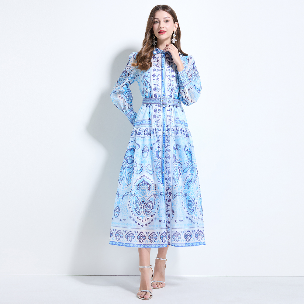 Retro collar dress vacation with sling long dress