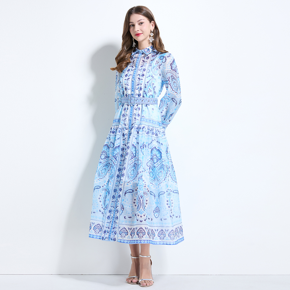 Retro collar dress vacation with sling long dress