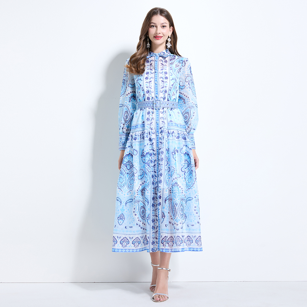 Retro collar dress vacation with sling long dress