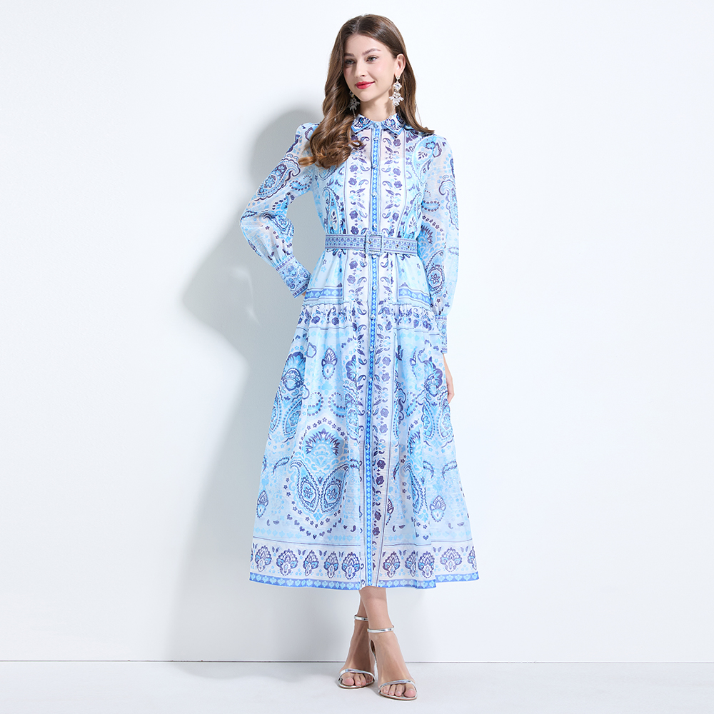 Retro collar dress vacation with sling long dress