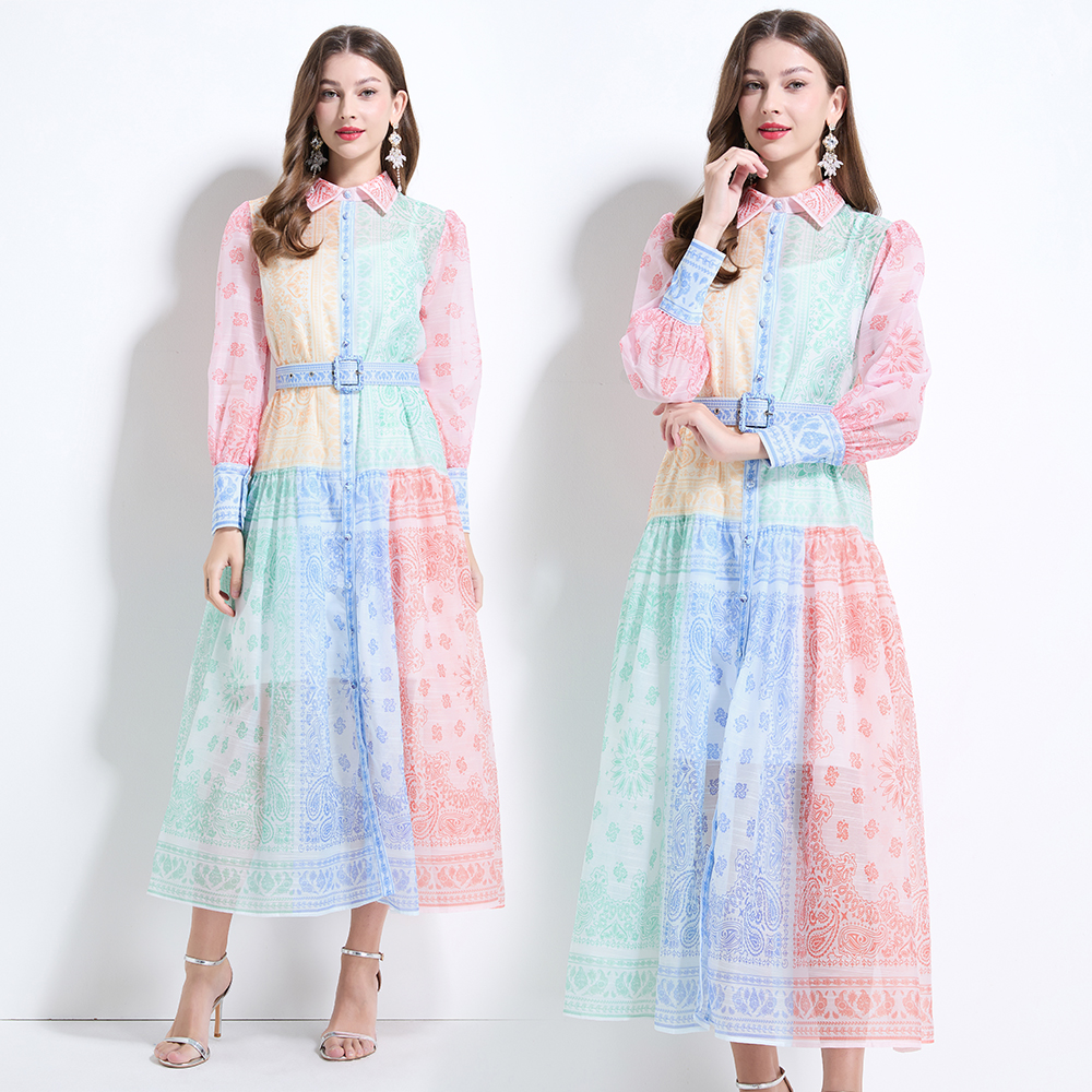 With sling mixed colors long dress printing jumpsuit