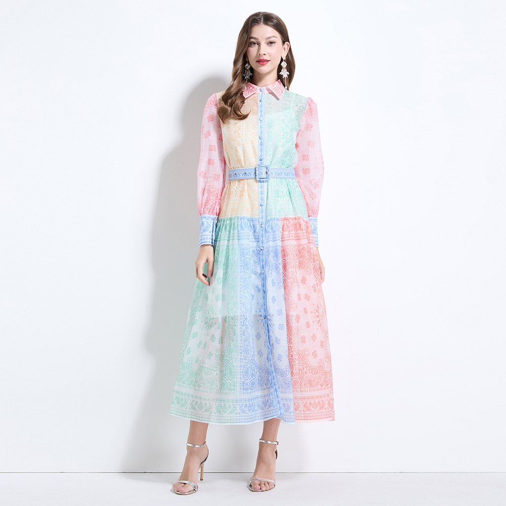 With sling mixed colors long dress printing jumpsuit