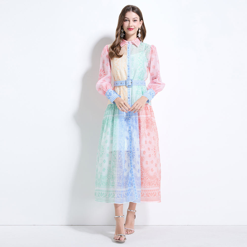 With sling mixed colors long dress printing jumpsuit