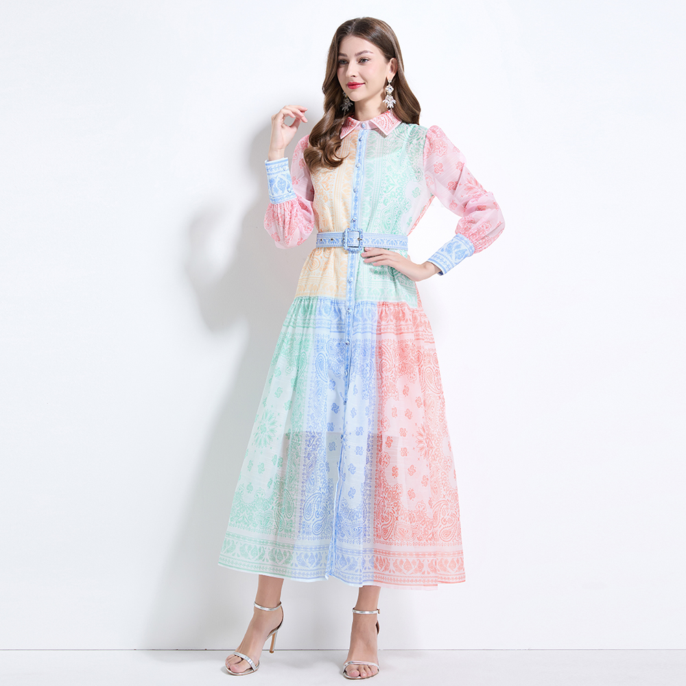 With sling mixed colors long dress printing jumpsuit