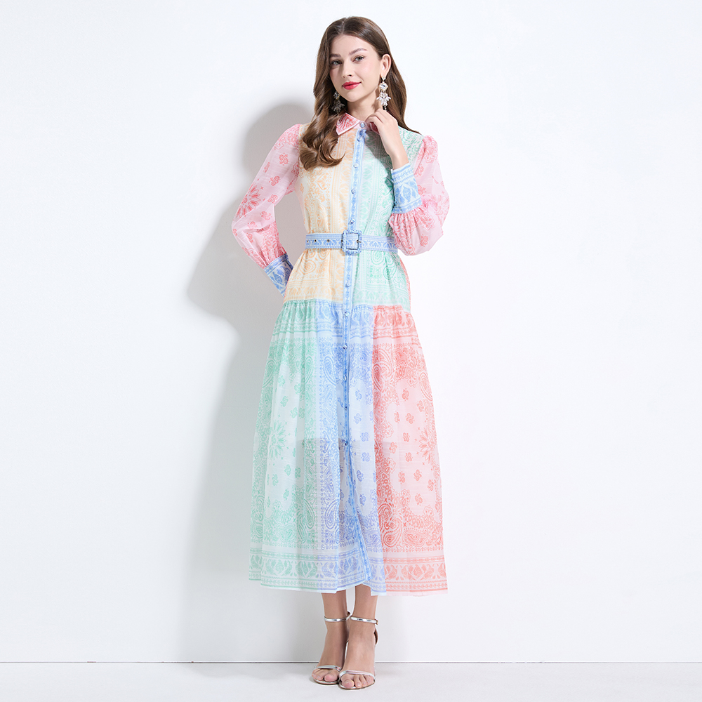 With sling mixed colors long dress printing jumpsuit