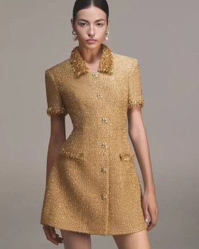 A-line slim dress gold thread temperament T-back