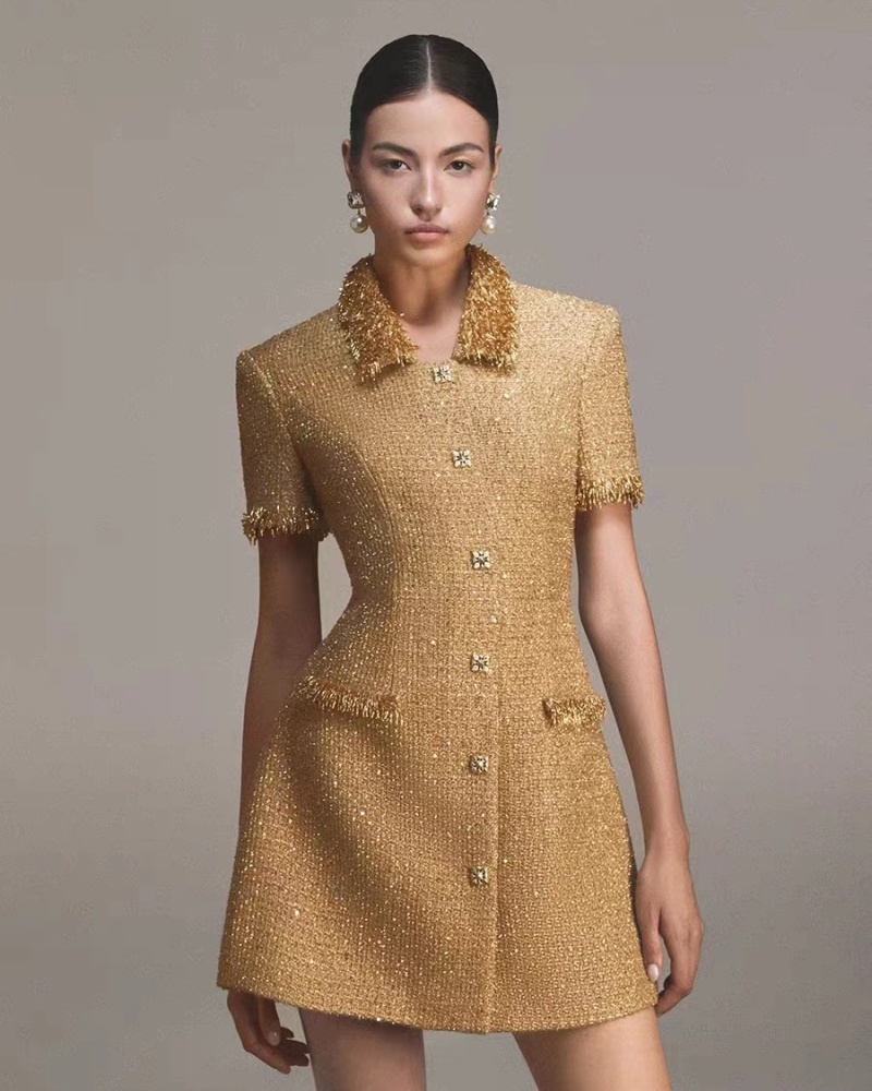 A-line slim dress gold thread temperament T-back