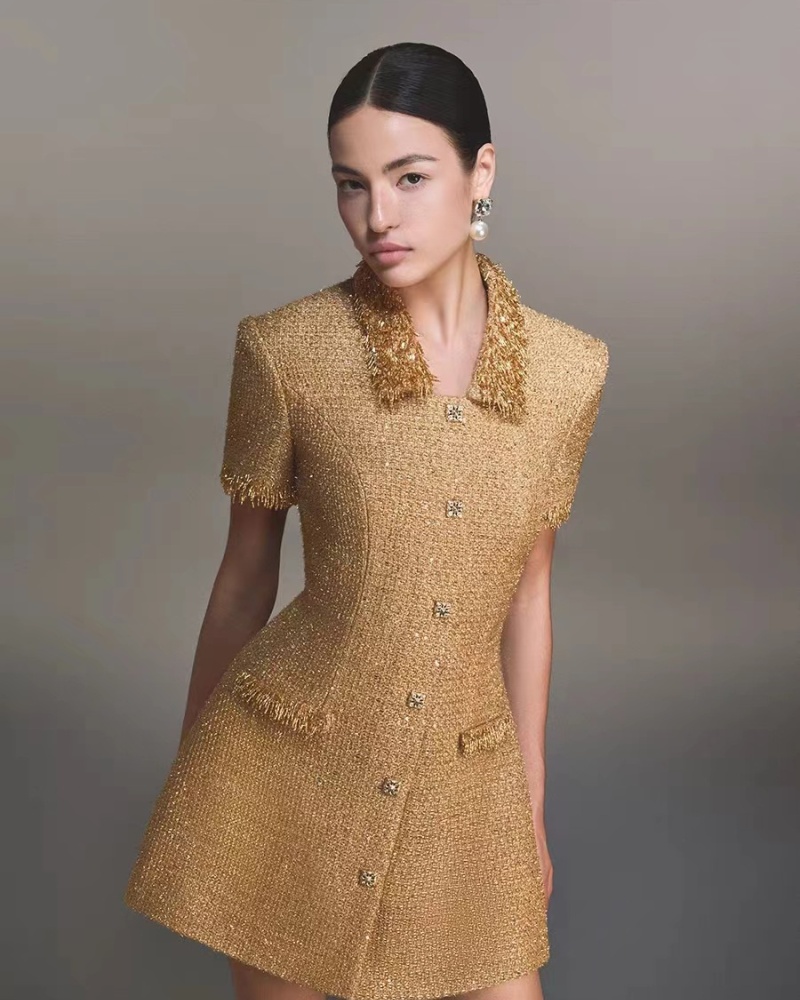 A-line slim dress gold thread temperament T-back