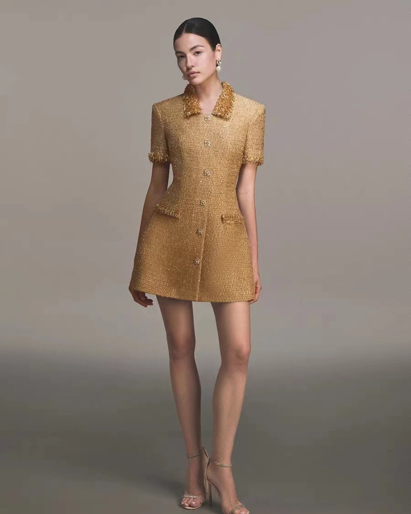 A-line slim dress gold thread temperament T-back