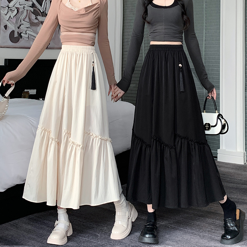 Splice wood ear long skirt Chinese style skirt