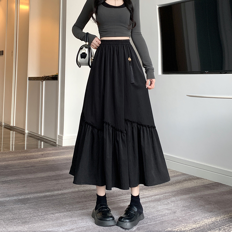 Splice wood ear long skirt Chinese style skirt