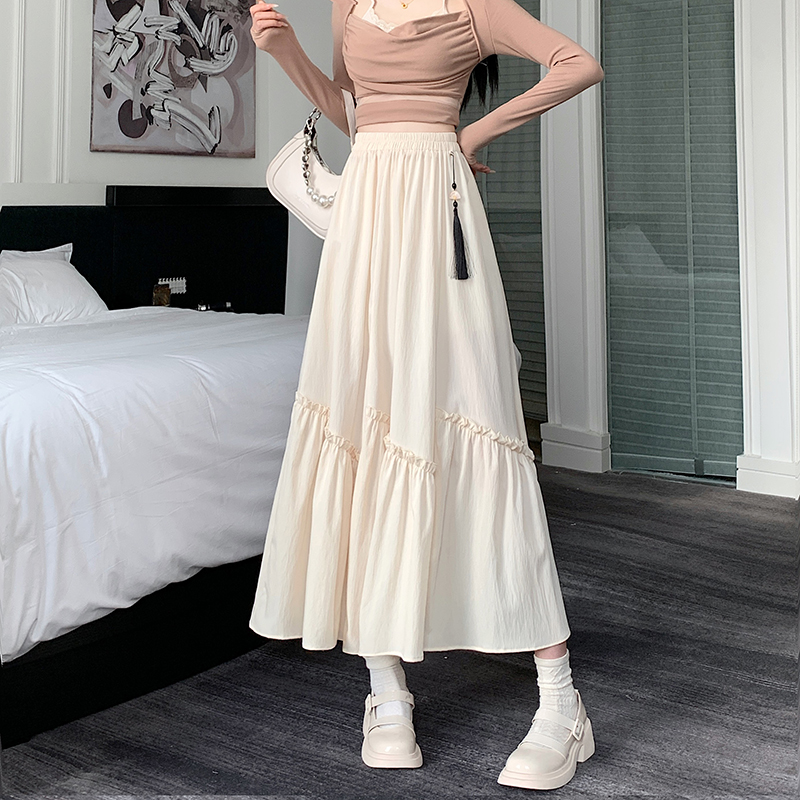 Splice wood ear long skirt Chinese style skirt