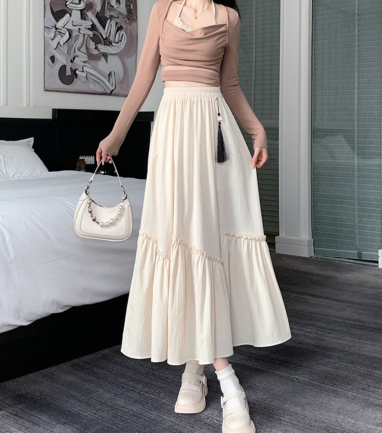 Splice wood ear long skirt Chinese style skirt