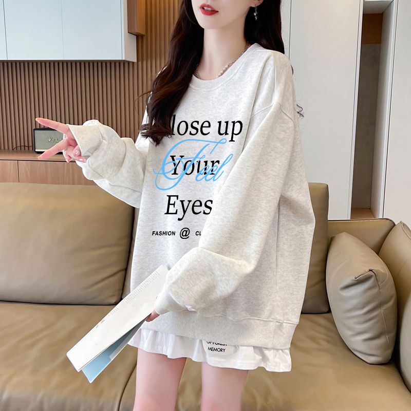 Cotton milk silk complex round neck hoodie for women