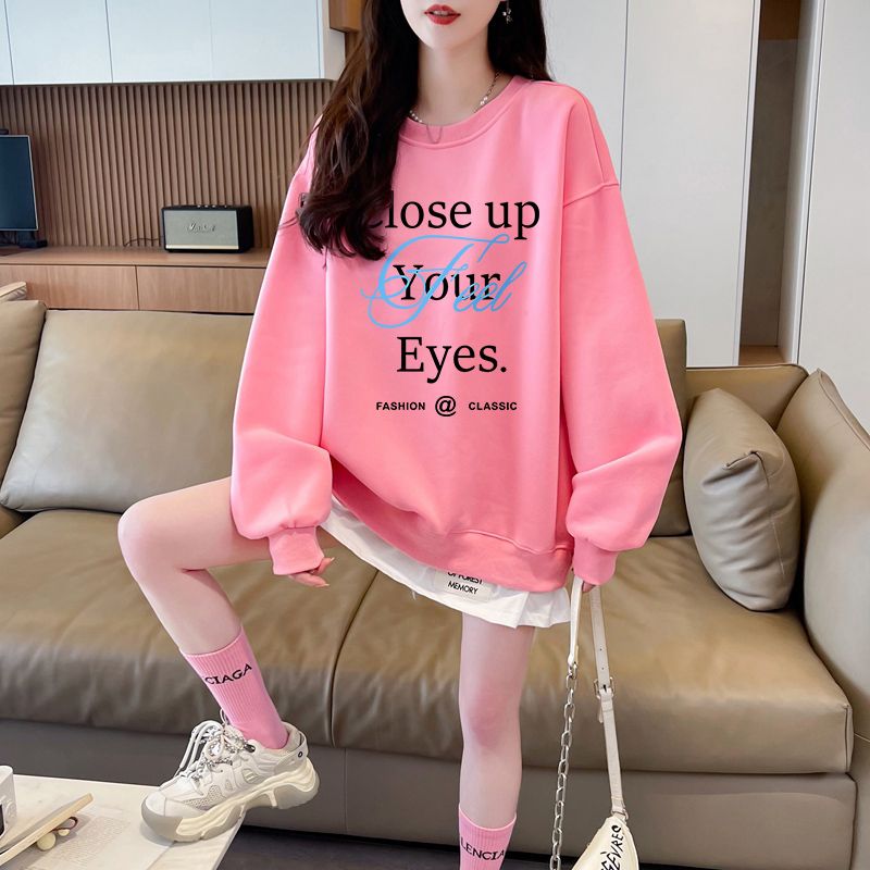 Cotton milk silk complex round neck hoodie for women