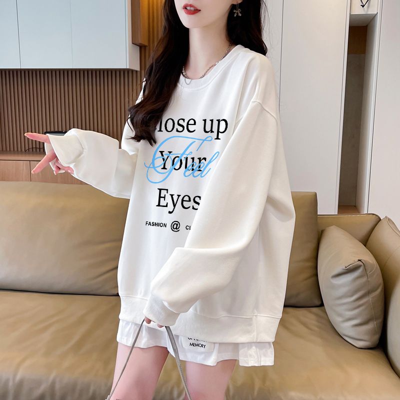 Cotton milk silk complex round neck hoodie for women