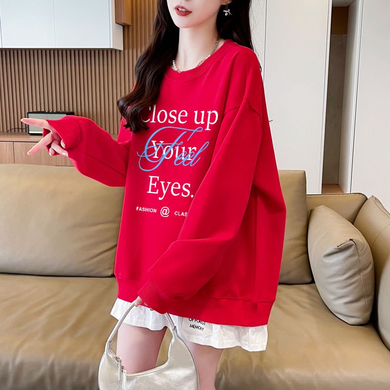 Cotton milk silk complex round neck hoodie for women