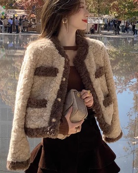 Slim retro lambs wool fabrics hairy coat for women