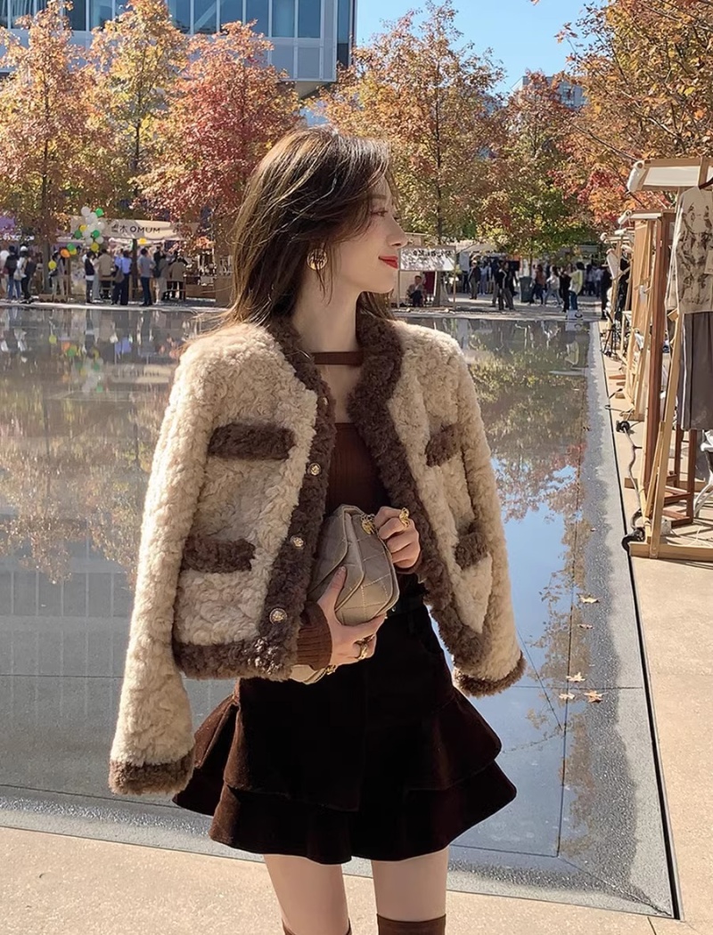 Slim retro lambs wool fabrics hairy coat for women