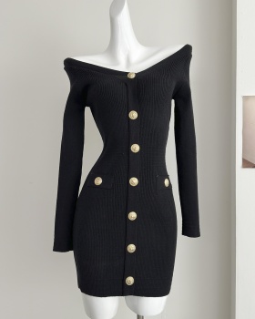 Package hip black knitted ladies dress for women