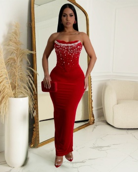 Fashion European style split rhinestone dress for women