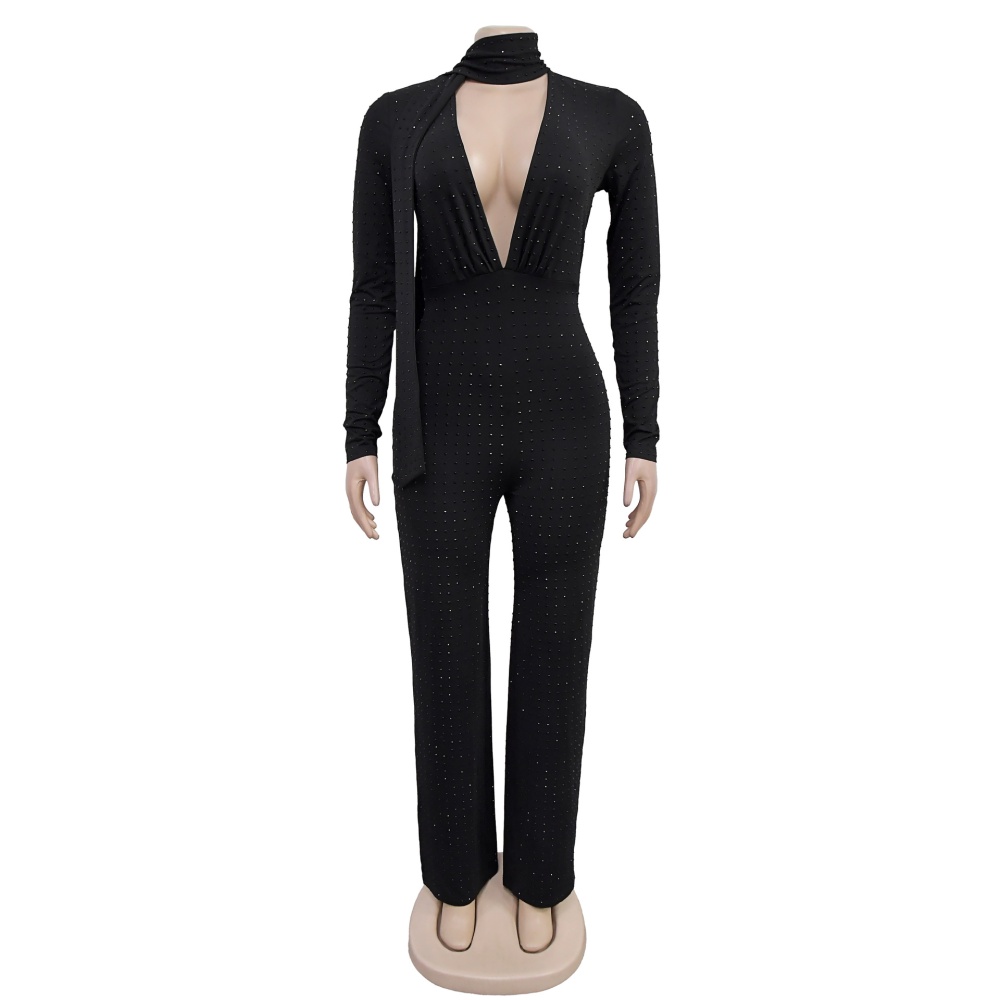 V-neck fashion rhinestone jumpsuit for women