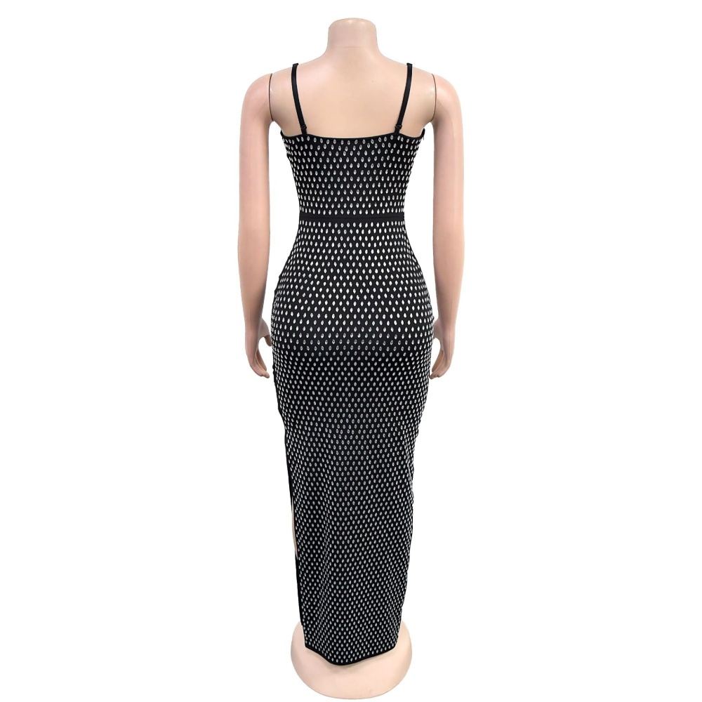 Rhinestone fashion European style slim split dress for women