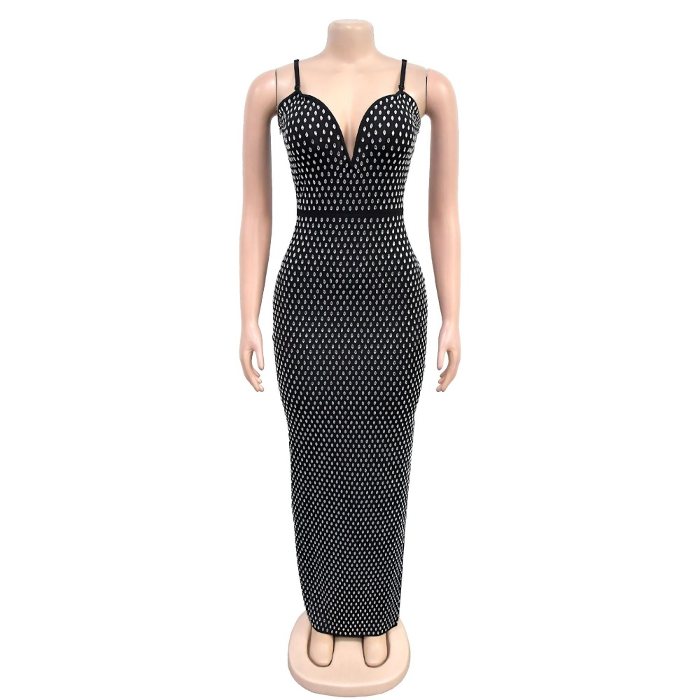 Rhinestone fashion European style slim split dress for women