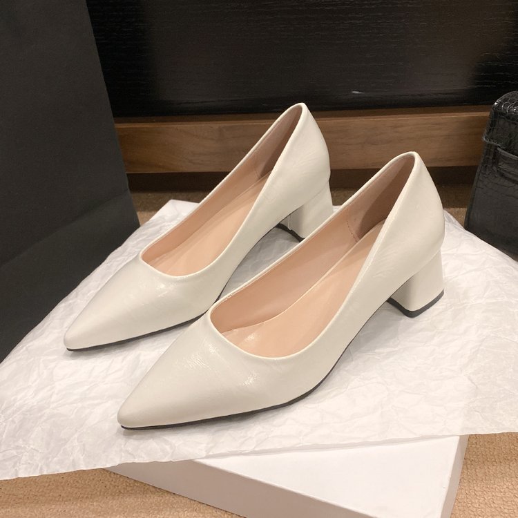 Pointed lady high-heeled shoes thick low shoes