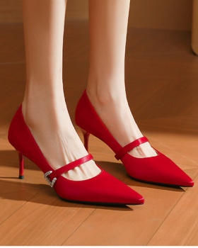 Red pointed shoes fine-root high-heeled shoes for women