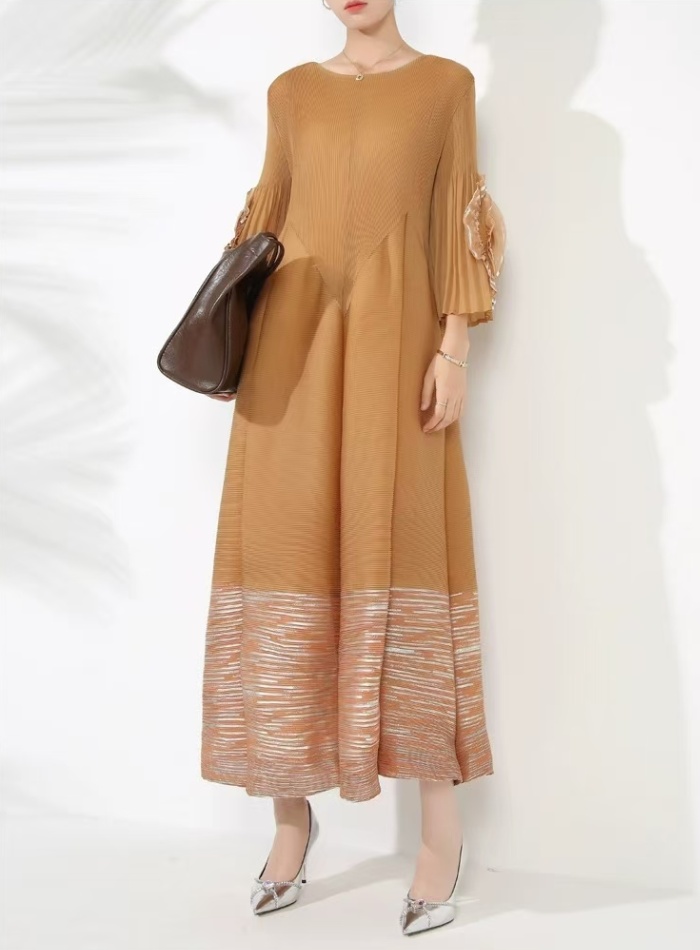 Bronzing long dress fold dress for women