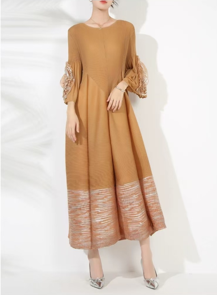 Bronzing long dress fold dress for women